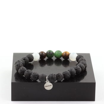 Bracelet Epidote d'Australie + Selenite du Maroc + Oeil de Tigre + Lave 8 mm.