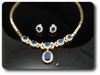 6x14-8mm Blue Sapphire Necklace + Earrings