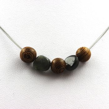Necklace wood 8 mm + Labradorite from Finland