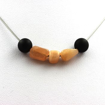 Necklace Matte black Onyx beads 8 mm + Sunstone from Tanzania