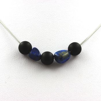 Collier perles Onyx noir mat 8 mm + Lapis Lazuli du Pakistan