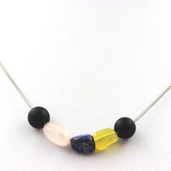 Necklace Onyx beads 8 mm + Rose Quartz from Brazil + Lapis Lazuli from Pakistan + Yellow Opal from Australia