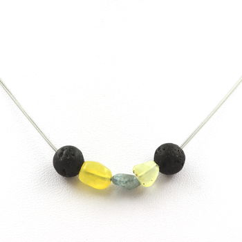 Necklace 8 mm Lava beads + Yellow Opal from Australia + Apatite from Brazil