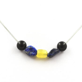 Collier perles Agate noire 8 mm + Opale jaune d'Australie + Lapis Lazuli du Pakistan