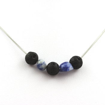 Collier perles Lave 8 mm + Jaspe bleu d'Afrique du Sud