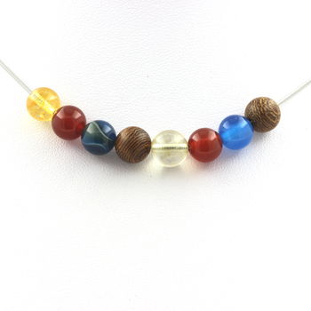 Collier perles bois + Agate Rouge + Agate rubanée bleu + Citrine 8 mm