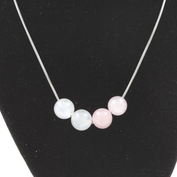 Collier 4 perles Quartz rose + Pierre de lune 8 mm
