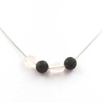 Necklace 4 Lava beads 8 mm + Rose Quartz from Brazil