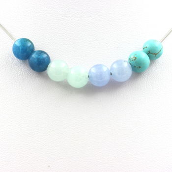 Necklace Angelite + Aquamarine + Turquoise + Apatite beads 8 mm