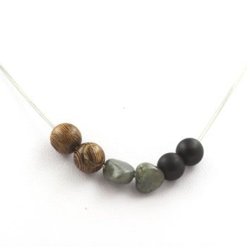 Necklace wood + matte black Onyx + Labradorite from Finland beads 8 mm