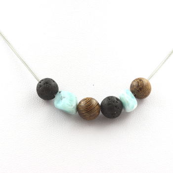 Necklace wood + Lava + Larimar from the Dominican Republic beads 8 mm