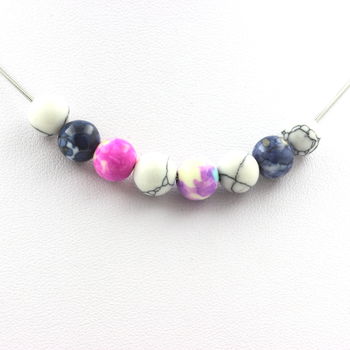 Collier perles Jaspe Bleu + Jaspe rose jaune + Jaspe violet bleu + Howlite 8 mm