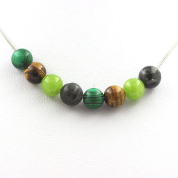 Necklace Tiger's Eye + Peridot + Labradorite + Malachite beads 8 mm