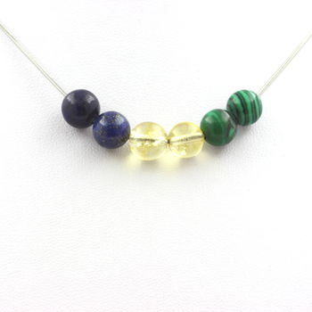 Necklace Citrine + Lapis Lazuli + Malachite beads 8 mm