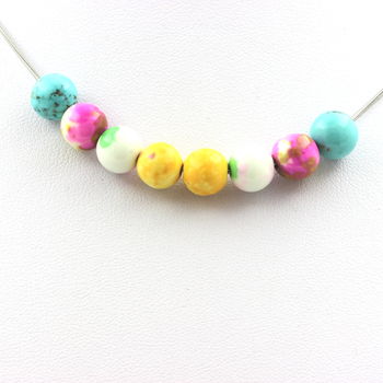 Necklace Yellow pink jasper + Turquoise + Green pink jasper + Purple yellow jasper beads 8 mm