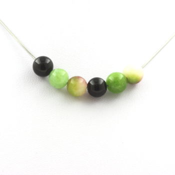 Necklace black Agate + Watermelon Tourmaline + Peridot beads 8 mm