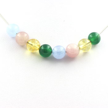 Necklace Aquamarine + Rose Quartz + Green Agate + Citrine beads 8 mm