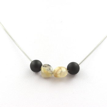 Necklace Matte black Onyx + Multicolored Opal from Australia beads 8 mm