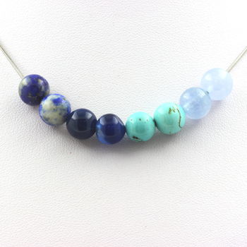 Necklace Blue Banded Agate + Lapis Lazuli from Pakistan + Aquamarine + Turquoise beads 8 mm