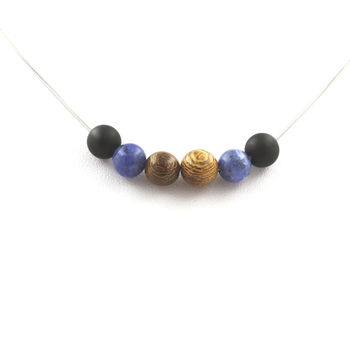 Necklace Sodalite + matte black Onyx + wood beads 8 mm