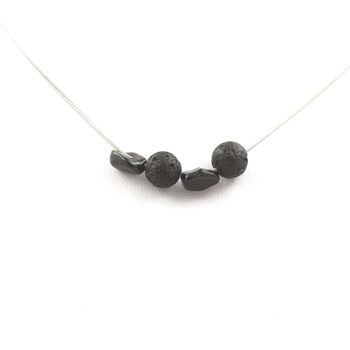 Necklace Lava + Tourmaline Schorl beads from Brazil 8 mm