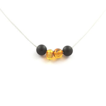 Necklace 4 beads Genuine Baltic Sea Amber + Matte Black Onyx 8 mm