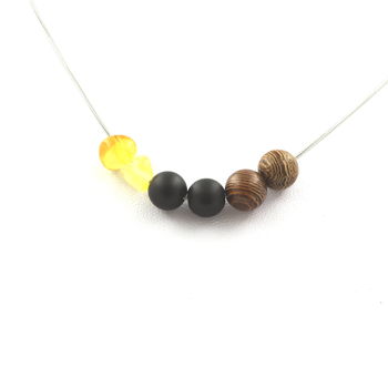 Collier perles Opale jaune d'Australie + Perles Onyx noir mat + bois 8 mm