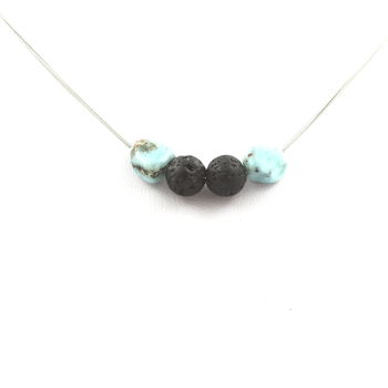 Necklace beads Dominican Republic Larimar + Lava 8 mm