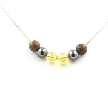 Collier Perles Citrine + Hématite + bois 8 mm