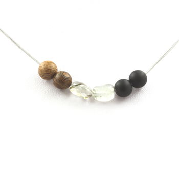 Necklace Rutile Tourmaline Quartz from Brazil + Matte Black Onyx Beads + Wood 8 mm