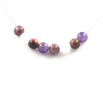 Necklace Purple Tiger Eye Beads + Amethyst + Moonstone + Lepidolite 8 mm
