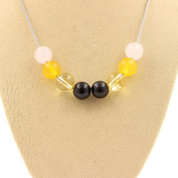 Necklace Black Obsidian + Yellow Agate + Citrine + Rose Quartz Beads 8 mm