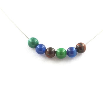 Necklace Red Tiger's Eye Beads + Chrysocolla + Blue Ribboned Agate 8 mm