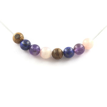 Necklace Rose Quartz Beads + Amethyst + Lapis Lazuli + wood 8 mm