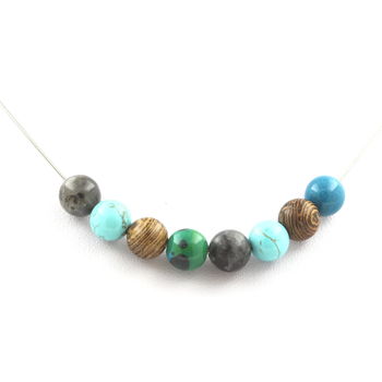 Necklace Turquoise Beads + Chrysocolla + Labradorite + wood 8 mm