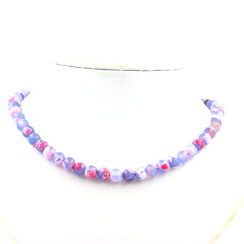 Collier perles Agate veines de Dragon fuchsia et bleu 8 mm