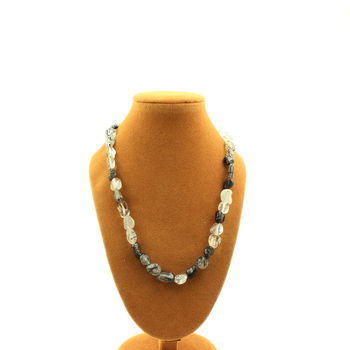 Collier perles Quartz à inclusions de Tourmaline du Brésil
