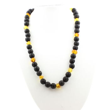 Genuine Baltic Sea Amber + Lava 8 mm beaded necklace