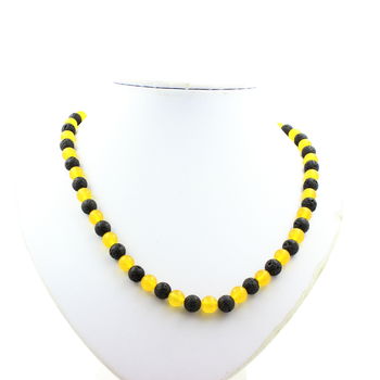 Collier perles Agate jaune + Lave 8 mm