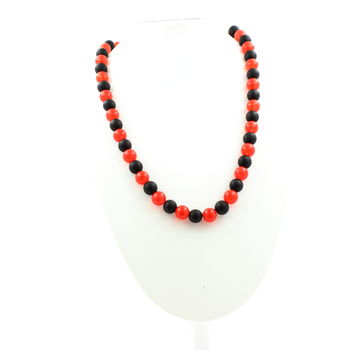 Collier perles Onyx noir mat + Calcédoine rouge 8 mm
