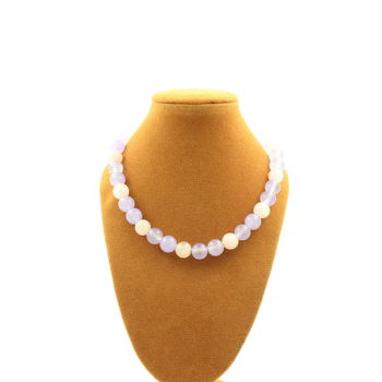 Collier perles Quartz rose + Calcédoine lavande 8 mm