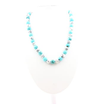 Collier perles Howlite + Howlite Turquoise 8 mm