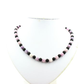 Matte purple Mica + Matte black Onyx 8 mm beaded necklace