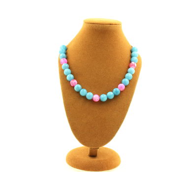 Collier perles Calcédoine bleu + Agate craquelé Fuchsia 8 mm