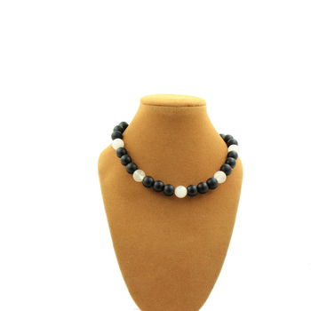Collier perles Onyx noir mat + Quartz rose 8 mm