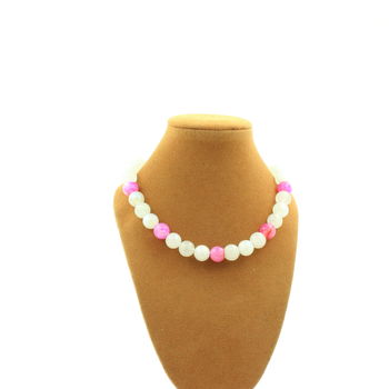 Moonstone + Fuchsia cracked Agate 8 mm beaded necklace