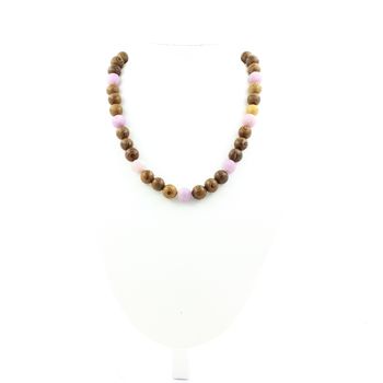 Matte purple Mica + wood 8 mm beaded necklace