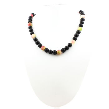 Watermelon Tourmaline + Matte Black Onyx 8 mm beaded necklace