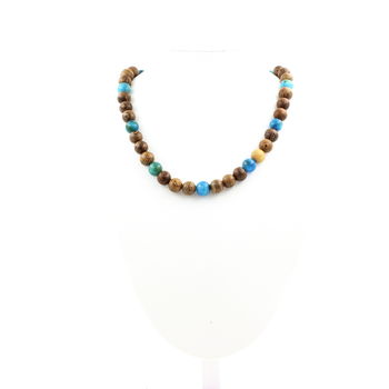 Collier perles Apatite + bois 8 mm