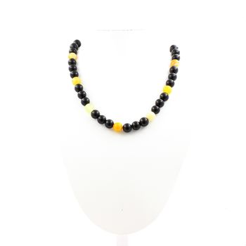Collier perles Sardonyx jaune + Agate noire 8 mm